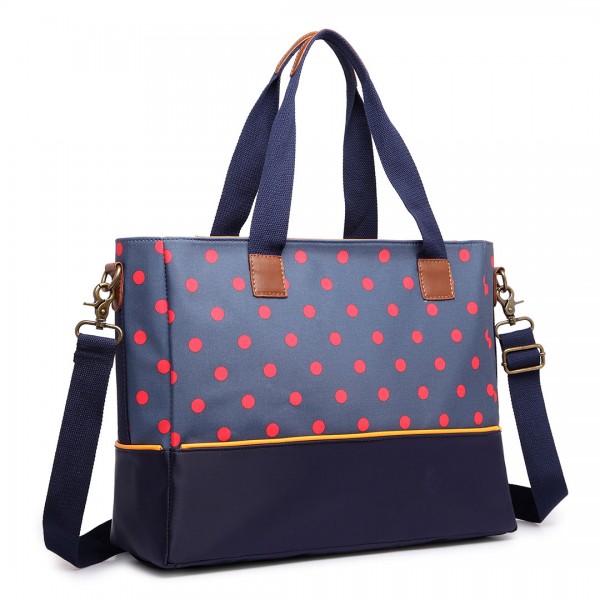 LH1655D2 - Miss Lulu Matte Oilcloth Maternity Baby Changing Bag Polka Dot Navy LH1655D2 - Miss Lulu Matte Oilcloth Maternity Baby Changing Bag Polka Dot Navy